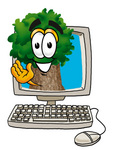 Clip Art Graphic of a Tree Character Waving From Inside a Computer Screen