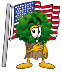 Clip Art Graphic of a Tree Character Pledging Allegiance to an American Flag