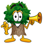Clip Art Graphic of a Tree Character Holding a Megaphone