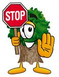 Clip Art Graphic of a Tree Character Holding a Stop Sign