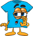 Clip Art Graphic of a Blue Short Sleeved T Shirt Character Whispering and Gossiping