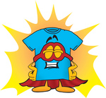 Clip Art Graphic of a Blue Short Sleeved T Shirt Character Dressed as a Super Hero