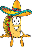 Clip Art Graphic of a Crunchy Hard Taco Character Sitting and Wearing a Sombrero