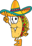 Clip Art Graphic of a Crunchy Hard Taco Character Pointing Upwards
