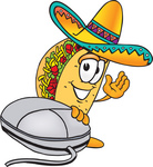 Clip Art Graphic of a Crunchy Hard Taco Character With a Computer Mouse