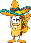 Clip Art Graphic of a Crunchy Hard Taco Character Waving and Pointing