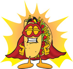 Clip Art Graphic of a Crunchy Hard Taco Character Dressed as a Super Hero