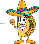 Clip Art Graphic of a Crunchy Hard Taco Character Holding a Pointer Stick