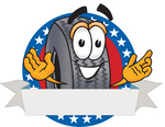Clip Art Graphic of a Tire Character Label With Stars