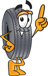 Clip Art Graphic of a Tire Character Pointing Upwards