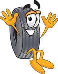 Clip Art Graphic of a Tire Character Jumping