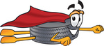 Clip Art Graphic of a Tire Character Super Hero Flying With a Cape