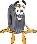 Clip Art Graphic of a Tire Character Sitting