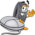 Clip Art Graphic of a Tire Character With a Computer Mouse