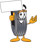 Clip Art Graphic of a Tire Character Holding a Blank Sign