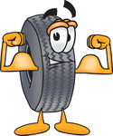 Clip Art Graphic of a Tire Character Flexing His Arm Muscles