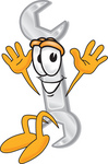 Clip Art Graphic of a Wrench Tool Character Jumping