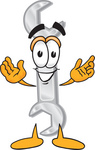 Clip Art Graphic of a Wrench Tool Character With Welcoming Open Arms