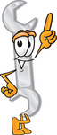 Clip Art Graphic of a Wrench Tool Character Pointing Upwards