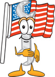 Clip Art Graphic of a Wrench Tool Character Pledging Allegiance to an American Flag