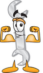 Clip Art Graphic of a Wrench Tool Character Flexing His Arm Muscles