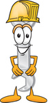 Clip Art Graphic of a Wrench Tool Character Wearing a Hardhat Helmet