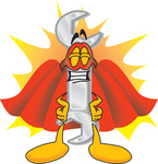 Clip Art Graphic of a Wrench Tool Character Dressed as a Super Hero