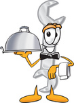 Clip Art Graphic of a Wrench Tool Character Dressed as a Waiter and Holding a Serving Platter
