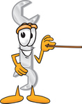 Clip Art Graphic of a Wrench Tool Character Holding a Pointer Stick
