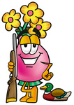 Clip Art Graphic of a Pink Vase And Yellow Flowers Cartoon Character Duck Hunting, Standing With a Rifle and Duck