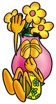 Clip Art Graphic of a Pink Vase And Yellow Flowers Cartoon Character Plugging His Nose While Jumping Into Water