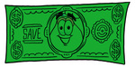 Clip Art Graphic of a Pink Vase And Yellow Flowers Cartoon Character on a Dollar Bill