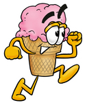 Clip Art Graphic of a Strawberry Ice Cream Cone Cartoon Character Running