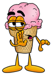 Clip Art Graphic of a Strawberry Ice Cream Cone Cartoon Character Whispering and Gossiping