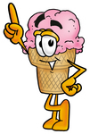 Clip Art Graphic of a Strawberry Ice Cream Cone Cartoon Character Pointing Upwards