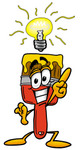 Clip Art Graphic of a Red Paintbrush With Yellow Paint Cartoon Character With a Bright Idea