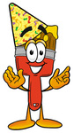Clip Art Graphic of a Red Paintbrush With Yellow Paint Cartoon Character With Welcoming Open Arms