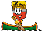 Clip Art Graphic of a Red Paintbrush With Yellow Paint Cartoon Character Rowing a Boat