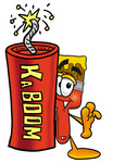 Clip Art Graphic of a Red Paintbrush With Yellow Paint Cartoon Character Standing With a Lit Stick of Dynamite