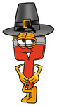 Clip Art Graphic of a Red Paintbrush With Yellow Paint Cartoon Character Wearing a Pilgrim Hat on Thanksgiving