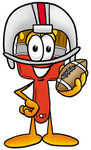 Clip Art Graphic of a Red Paintbrush With Yellow Paint Cartoon Character in a Helmet, Holding a Football