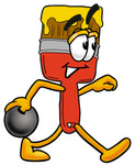 Clip Art Graphic of a Red Paintbrush With Yellow Paint Cartoon Character Holding a Bowling Ball