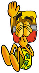 Clip Art Graphic of a Red Paintbrush With Yellow Paint Cartoon Character Plugging His Nose While Jumping Into Water