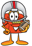 Clip Art Graphic of a Red Landline Telephone Cartoon Character in a Helmet, Holding a Football