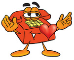 Clip Art Graphic of a Red Landline Telephone Cartoon Character With His Heart Beating Out of His Chest