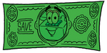 Clip Art Graphic of a Red Landline Telephone Cartoon Character on a Dollar Bill
