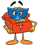 Clip Art Graphic of a Red Landline Telephone Cartoon Character Wearing a Blue Mask Over His Face