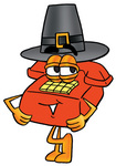Clip Art Graphic of a Red Landline Telephone Cartoon Character Wearing a Pilgrim Hat on Thanksgiving