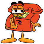 Clip Art Graphic of a Red Landline Telephone Cartoon Character Whispering and Gossiping