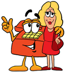 Clip Art Graphic of a Red Landline Telephone Cartoon Character Talking to a Pretty Blond Woman